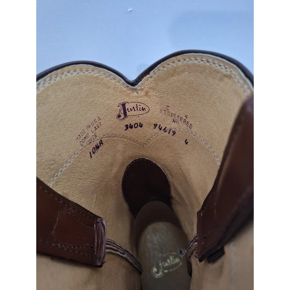 Vintage Justin Boots Men's 10.5 A Brown Leather Roper Western Cowboy Made In USA